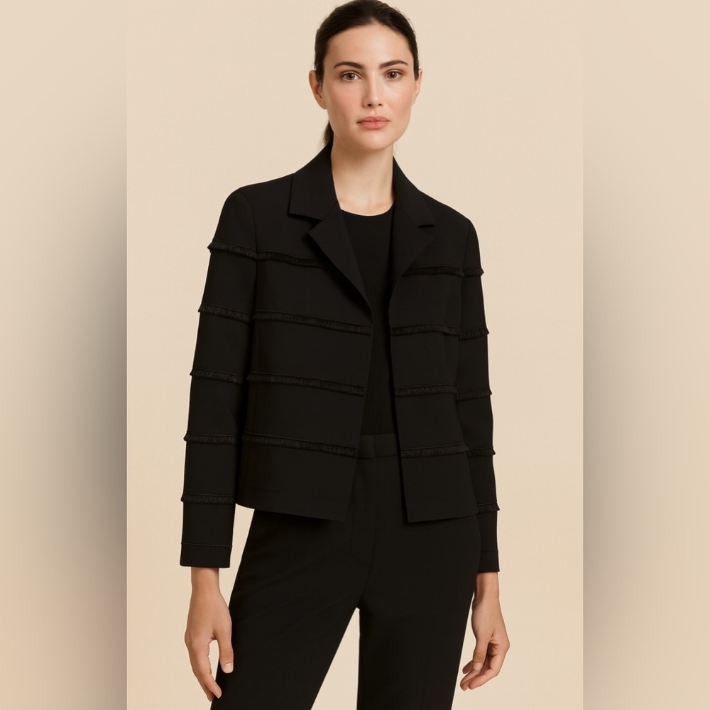 Akris Punto Fringe Trim Stripe Evening Blazer Work Tassel Jacket